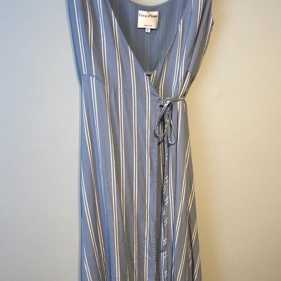 Wilson Dress Pastel Blue Striped Midi Length Wrap Dress Deep V neck - Picture 6 of 11